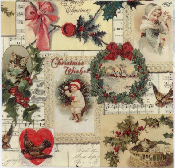 CRAFT MERRY CHRISTMAS DECOUPAGE 4 x Vintage Table PAPER Napkins PARTY