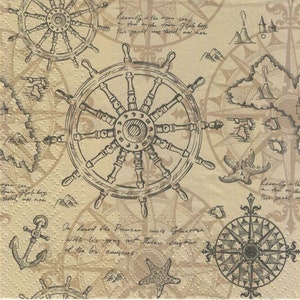 4 Decoupage-Servietten | Vintage Ozean von Bildern | Reise Servietten | Maritime Servietten | Seeservietten | Karte Servietten