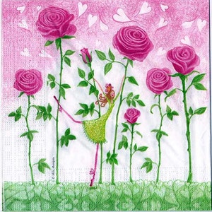 4 Tovaglioli per decoupage / Danza del giardino di rose / Tovaglioli delle fate / Tovaglioli da danza / Tovaglioli delle rose / Tovaglioli di primavera / Tovaglioli di carta per decoupage