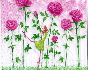 Servilletas para decoupage "Danza del Jardín de Rosas": Papel "Primavera de Hadas" (Juego de 4)