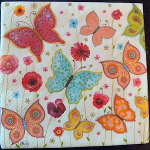4 Decoupage Napkins | Butterflies  | Butterfly Flower Garden Summer Napkins | Butterfly Napkins | Paper Napkins for Decoupage