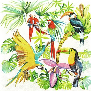 Orchid and Parrot Decoupage Napkins: Tropical Paper Napkins (Set of 4)
