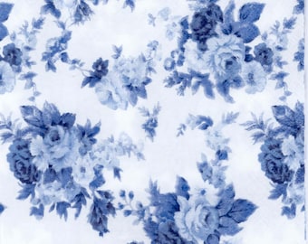 Blue Roses Decoupage Napkins: Floral Paper Napkins, Set of 4