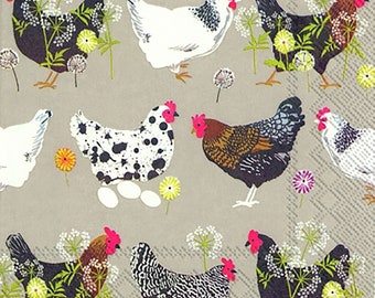 4 serviettes de découpage | Repérez les poules dans le motif | Serviettes de poulet|Serviettes de volaille|Serviettes de ferme|Serviettes en papier pour découpage