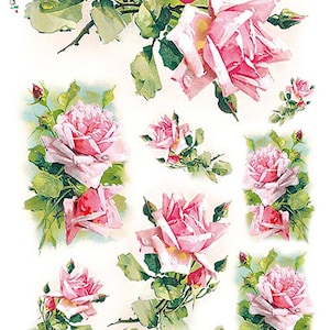 Rice paper for Decoupage | Pink Tea Roses rice paper l Flower decorative Mulberry paper supplies