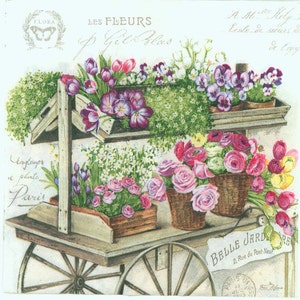 Servilletas para decoupage / Carro de flores de París / Servilletas rosas / Servilletas florales / Servilletas de París / Servilletas de papel para decoupage