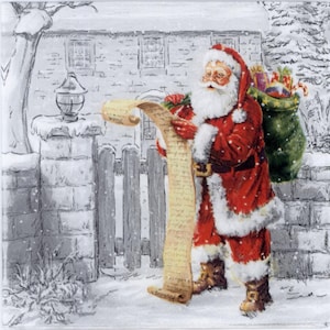 4 servilletas navideñas / Lista de deseos navideña con Papá Noel / Servilletas de lista de deseos de Papá Noel / Servilletas de papel decorativas para decoupage
