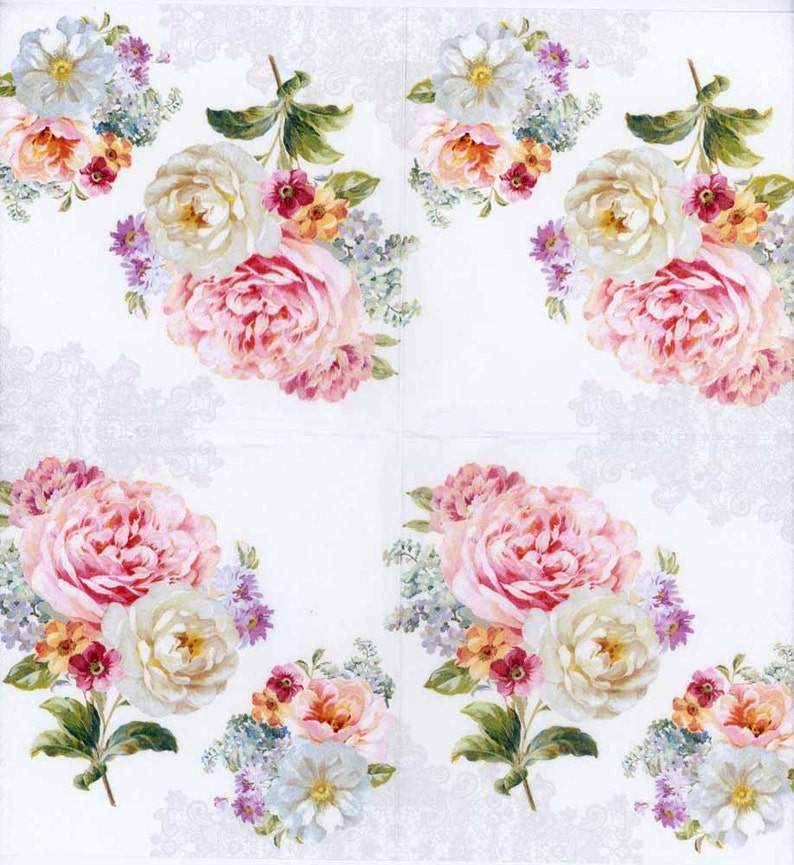 4 X Single Serviettes en papier Fleurs Romantique Coeur Roses Pour Découpage Artisanat 3