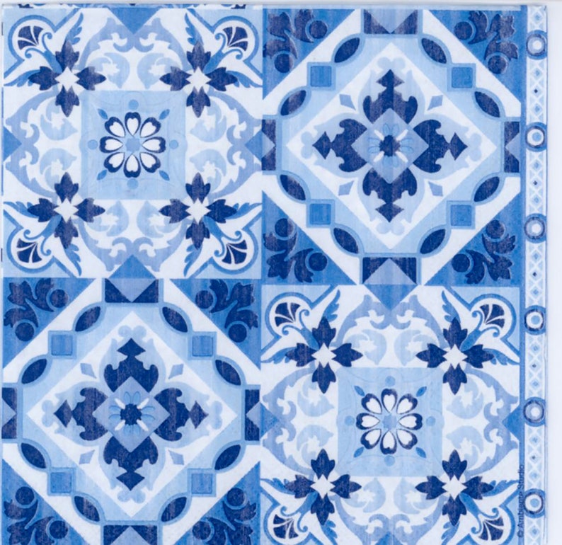 Decoupage Napkins Blue tiles pattern classic Design Party Etsy