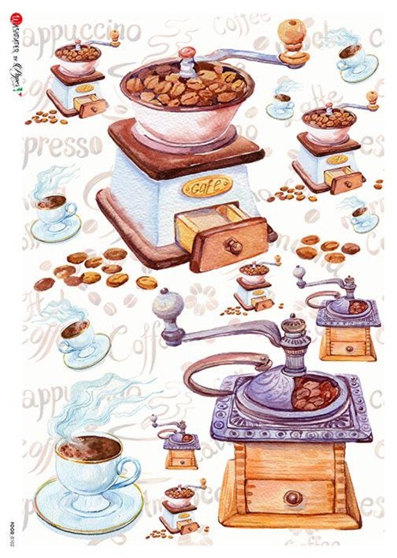 Decoupage Rice paper l Old Coffee machine Cup cakes cherry top rice paper  l decoupage supplies