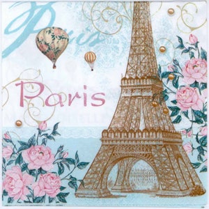 Servilletas para decoupage / Globos y rosas de la Torre Eiffel de París vintage / Servilletas de París / Servilletas con globos / Servilletas de viaje / Servilletas de papel para decoupage