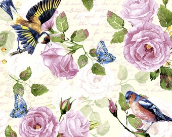 Songbird & Rose Garden Decoupage Napkins - Set of 4