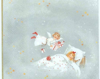 Servilletas de ángel navideño / Sueño de niña, decoupage navideño (juego de 4)