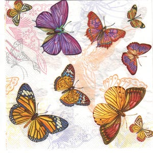 4 Decoupage Paper Napkins | Colorful Butterfly  Napkins