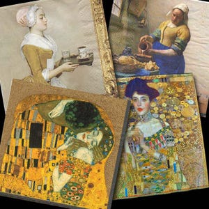 4Tovaglioli per decoupage / Tovaglioli famosi d'arte Klimt Vermeer Liotard / Lattaia / Donna in oro / Adele Bloch-Bauer / Tovaglioli di carta per decoupage