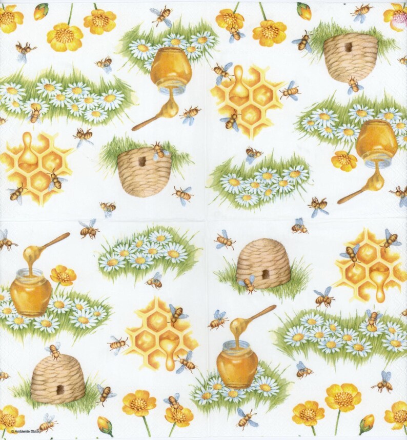 Decoupage Paper Napkins Bees in the Wild With Hive Napkins Etsy
