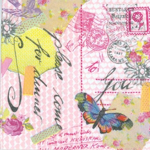 4 servilletas para decoupage / Carta de amor y mariposa y pájaro / Servilletas románticas / Servilletas de mariposa / Servilletas francesas / Servilletas de papel para decoupage