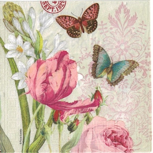 4 Decoupage Napkins | Flowers and Butterflies |Botanica Napkins | Butterfly Napkins | Lunch Napkins | Paper Napkins for Decoupage