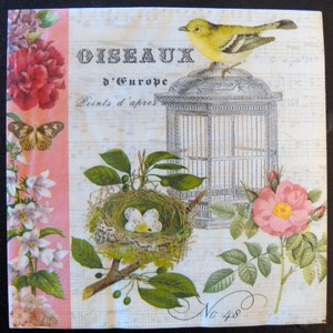 4 Decoupage Napkins | Oiseaux d’Europe (Birds of Europe)  | Bird Napkins | Butterflies | Roses | Paper Napkins for Decoupage