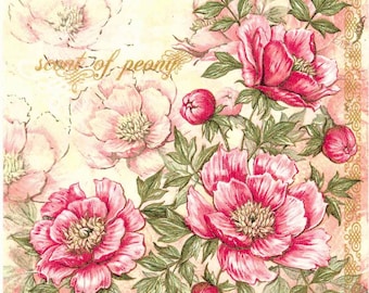 4 serviettes de découpage | Cadre pivoines roses | Serviettes Pivoine | Serviettes d'été | Serviettes romantiques | Serviettes florales | Serviettes en papier pour le découpage