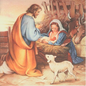 Christmas Nativity Napkins: Holy Family, Paper Decoupage (Set of 4)