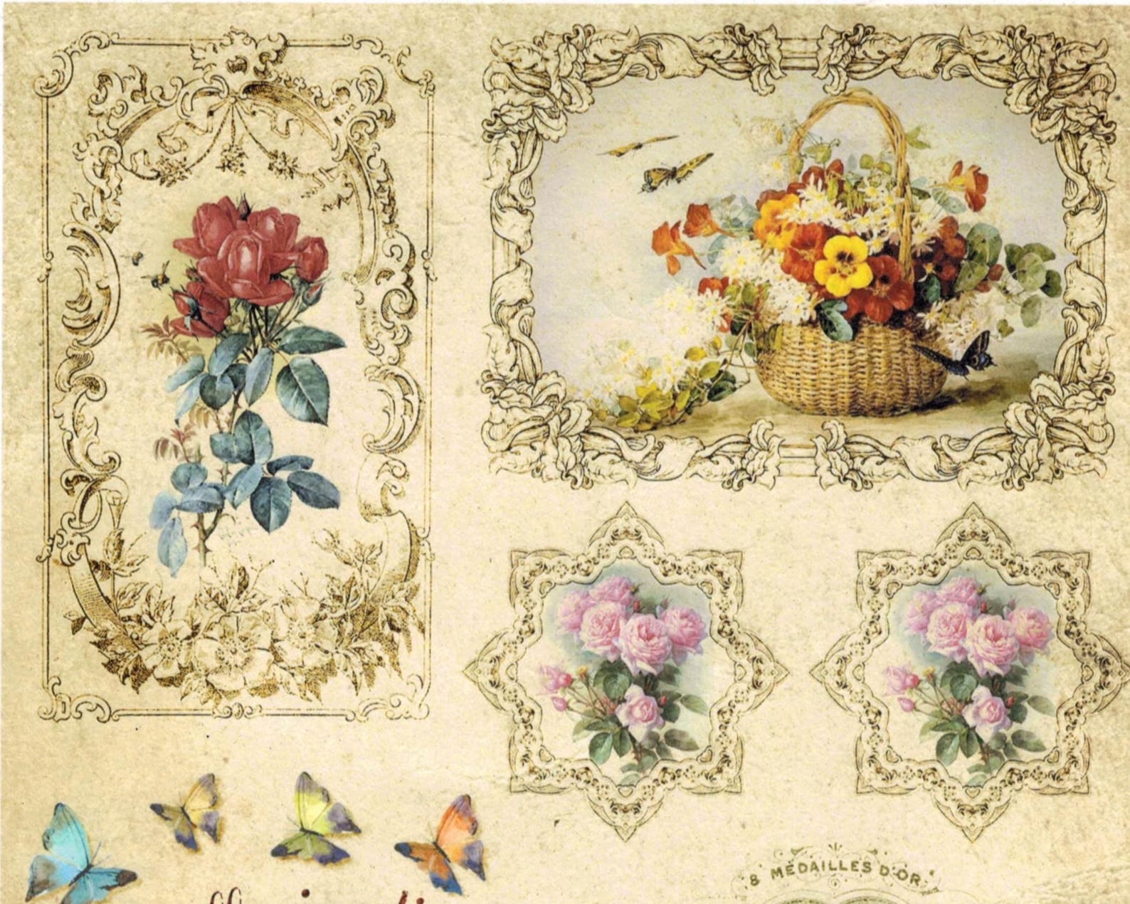 Rice Paper for Decoupage L Pink Roses With Butterflies Rice Paper L ...
