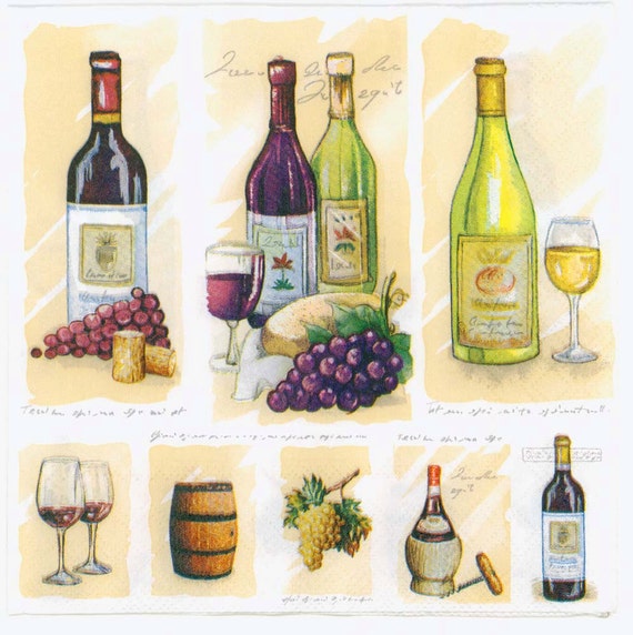 grapes design wines Red wine 4 Single paper decoupage napkins -381