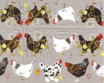 Spot Hens Decoupage Napkins: Farmhouse Poultry Print (Set of 4)