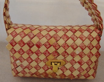 Vintage Handbag Made of Folded Paper Wrappers