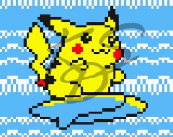 Pokemon Yellow - Surfing Pikachu Cross Stitch Pattern