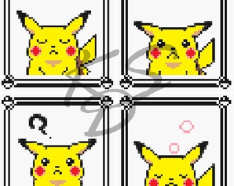 Set of Four (4) Pikachu Expressions Cross Stitch Pattern