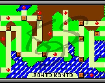 Johto & Kanto Full Map 2nd Generation Cross Stitch Pattern