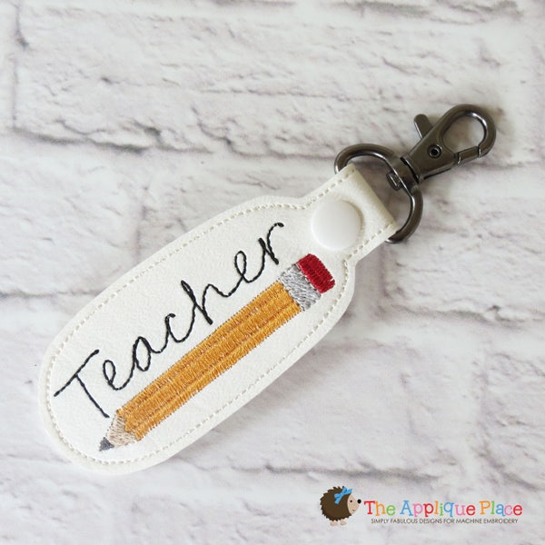 Key Fob Embroidery Design - Pencil Snap Tab - Embroidery PATTERN - Digital File - In The Hoop Design - Keychain ITH Charm - Teacher - School