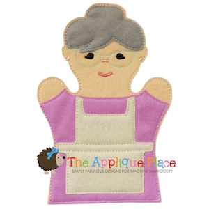 Grandmother Hand and Finger Puppet In The Hoop Machine Embroidery Applique Design