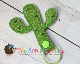 Key Fob Embroidery Design - Snap Tab - Cactus - Embroidery PATTERN Digital File - Descargar Diseño en el llavero del aro - The Applique Place