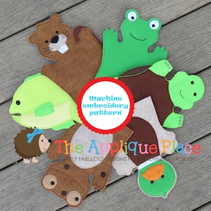 PATTERN Set of 6 Pond Animal Hand and Finger Puppets In The Hoop ITH Machine Embroidery Digital Design Files - EMBRoiDeRy MaCHiNe PaTTeRN