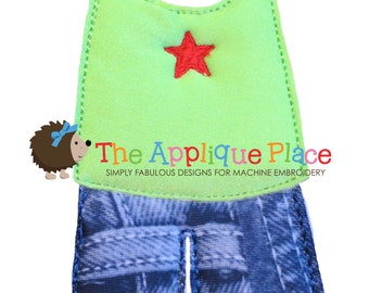 Dress Up Doll * Tank and Shorts * Paperless Unpaper Cloth doll outfit In The Hoop ITH Machine Embroidery Applique Design