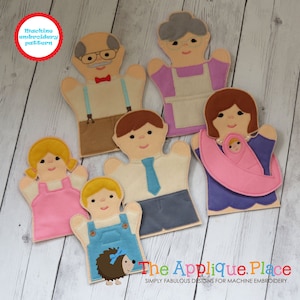 PATTERN Set of 7 Family Hand and Finger Puppets In The Hoop ITH Machine Embroidery Digital Design Files - MaCHiNe PaTTeRN