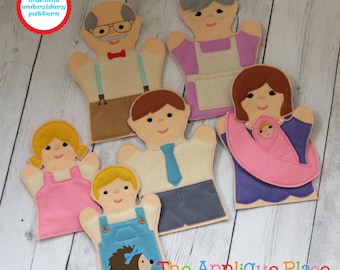 PATTERN Set of 7 Family Hand and Finger Puppets In The Hoop ITH Machine Embroidery Digital Design Files - MaCHiNe PaTTeRN