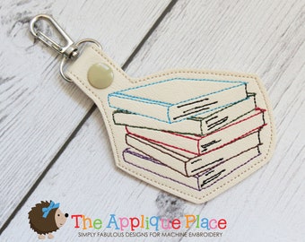 ITH Key Fob Embroidery Design - Snap Tab - Books - Embroidery PATTERN Digital File - Download Design - In The Hoop - Keychain - Book Bag Tag