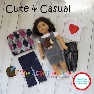 Doll Clothing Pattern - In The Hoop ITH * Cute & Casual clothing Set for 18 INCH DOLLS Machine Embroidery Digital Design File with Tutorial