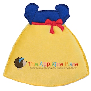 Dress Up Doll * Snow White Gown * Paperless Unpaper Cloth doll outfit In The Hoop ITH Machine Embroidery Applique Design