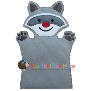 Raccoon Hand and Finger Puppet In The Hoop Machine Embroidery Applique Design