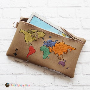 PATRÓN - Bolsa - En el aro World Map Bag (6x10 & 8x12) - Machine Embroidery Digital File Download Design