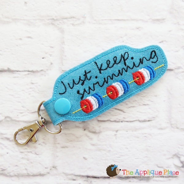Key Fob Embroidery Design - Swimming Snap Tab - Embroidery PATTERN Digital File - In The Hoop Design - Keychain ITH Charm - Swim - Swimming