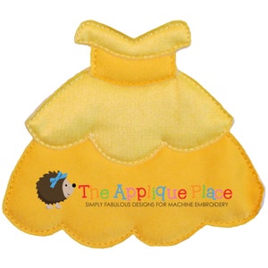 Dress Up Doll * Yellow Princess Gown* Paperless Unpaper Cloth doll outfit In The Hoop ITH Machine Embroidery Applique Design