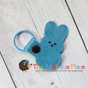 ITH Key Fob Embroidery Design - Snap Tab - Marshmallow Bunny - Embroidery PATTERN Digital Design - In The Hoop Keychain - The Applique Place