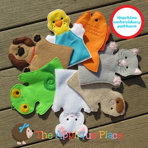 PATTERN Set of 7 Pet Hand and Finger Puppets In The Hoop ITH Machine Embroidery Applique Digital Design Files - EMBRoiDeRy MaCHiNe PaTTeRN