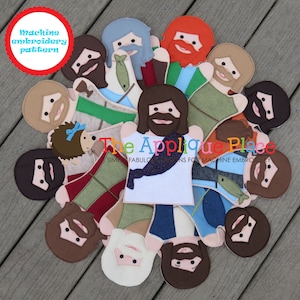 Bible Puppet Embroidery Pattern - Set of Jesus and his 12 disciples - Hand and Finger Puppets - ITH - Embroidery Design - Digital Files
