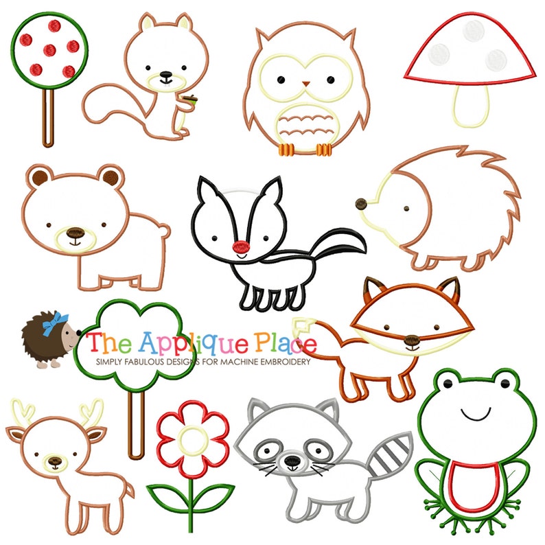Puede incluir: Un conjunto de 11 ilustraciones de animales y naturaleza de dibujos animados coloridos, que incluyen una ardilla, un b&uacute;ho, un hongo, un oso, una mofeta, un erizo, un zorro, una rana, un ciervo, una flor y un mapache. Las ilustraciones est&aacute;n en un estilo de dibujos animados simple y son perfectas para usar en proyectos de manualidades, scrapbooking o dise&ntilde;o digital.